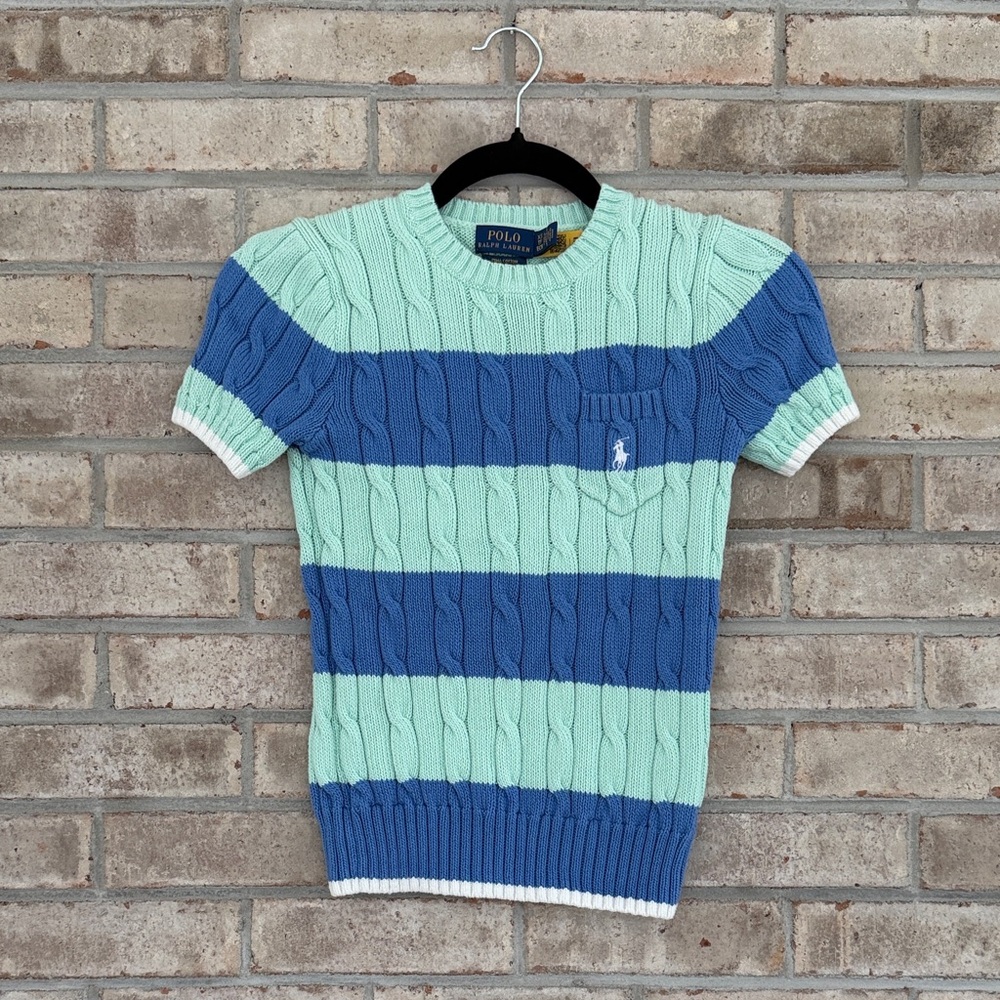 Polo by Ralph Lauren Mint and Blue Cable Knit Sweater